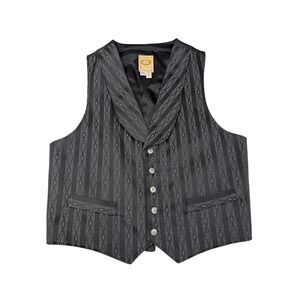 Wah Maker Frontier Clothing Mens Black Stripe Shawl Lapel Western Vest Size M